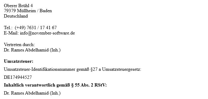 November Software Impressum